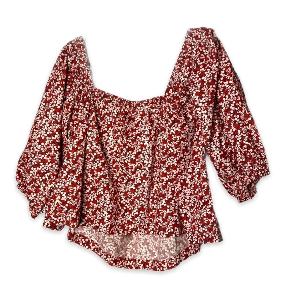 NEW Apiece Apart Floral Print Red Gali Shirred Top Size 2XL - Picture 6 of 9